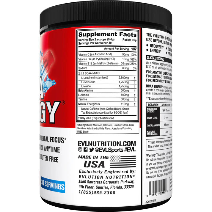 EVLution Nutrition BCAA Energy Rocket Pop 30 Servings