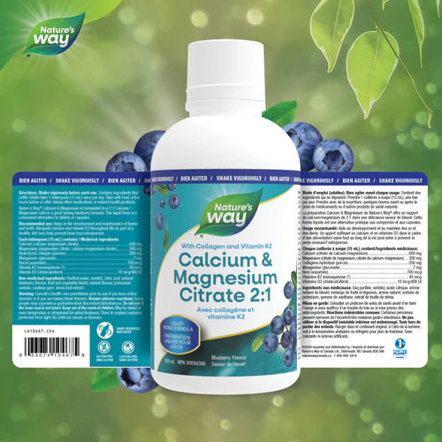 Nature's Way Calcium & Magnesium Citrate 2:1 with Vitamin K2 & Collagen Blueberry 500 ml