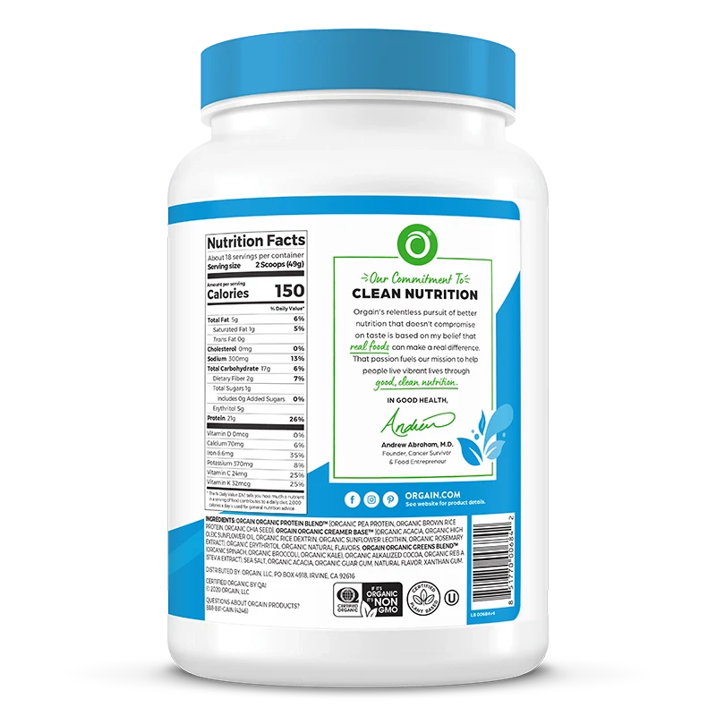 Orgain Organic Protein & Greens Plant Based Protein Powder Creamy Chocolate Fudge 882 Grams