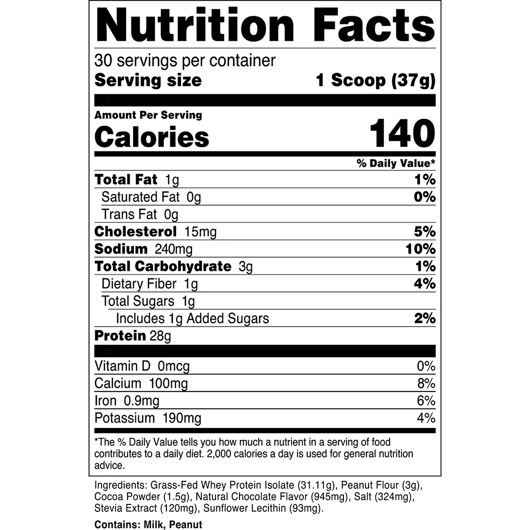 Transparent Labs 100% Grass-Fed Whey Protein Isolate 30 Servings Chocolate Peanut Butter