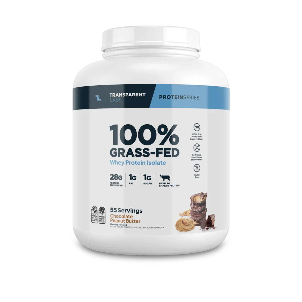 Transparent Labs 100% Grass-Fed Whey Protein Isolate 55 Servings Chocolate Peanut Butter