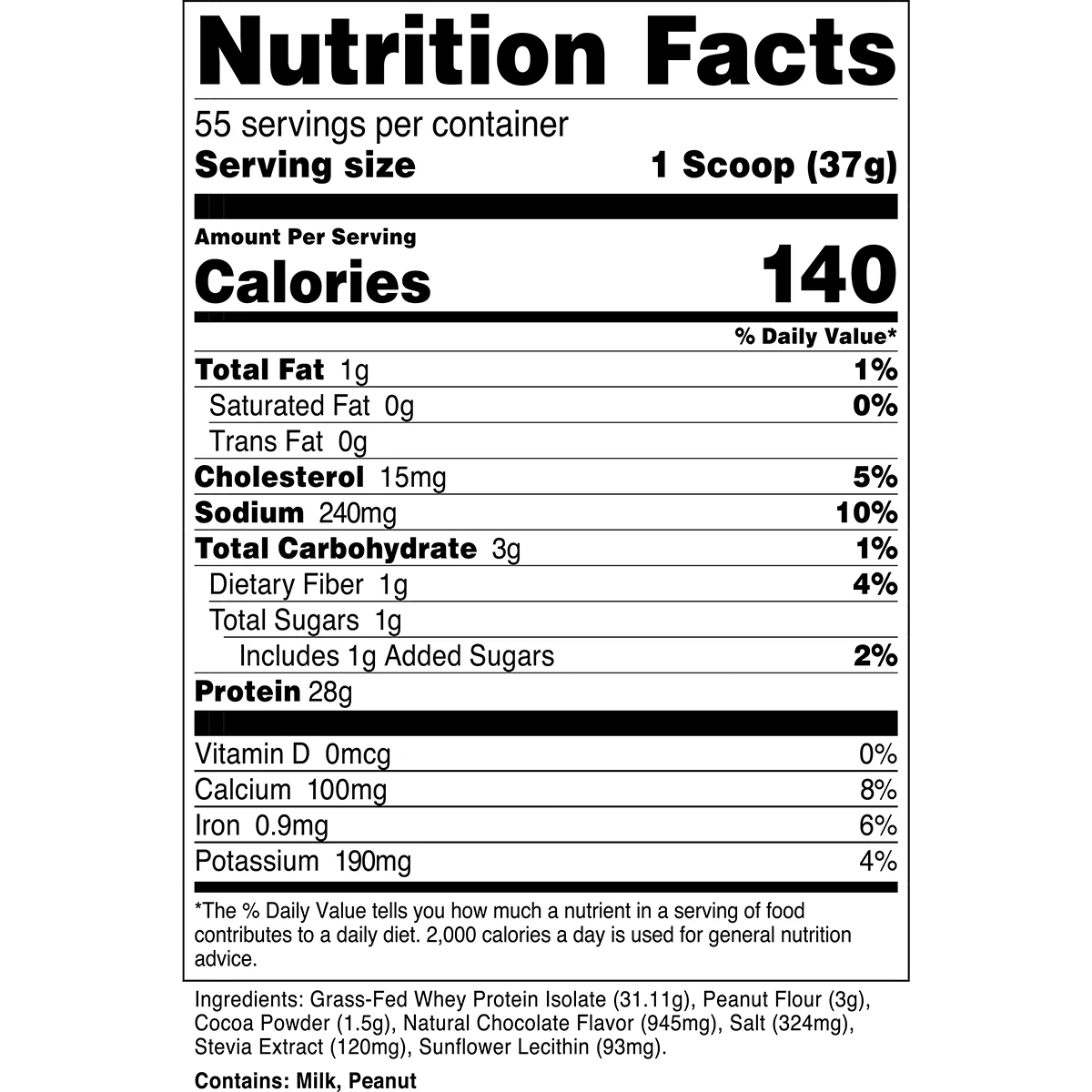 Transparent Labs 100% Grass-Fed Whey Protein Isolate 55 Servings Chocolate Peanut Butter