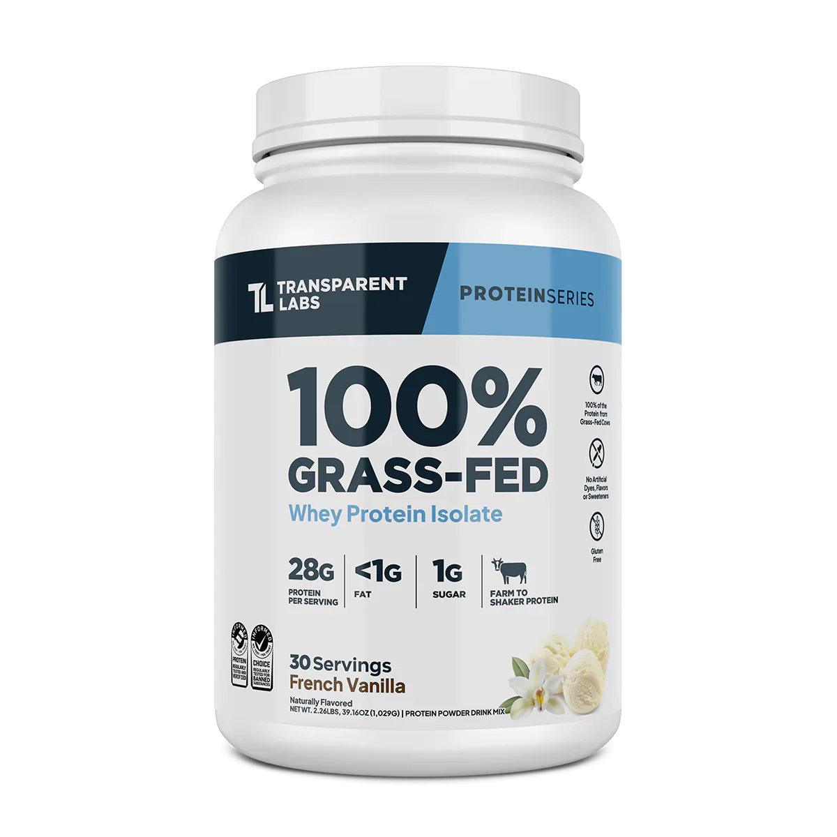 Transparent Labs 100% Grass-Fed Whey Protein Isolate 30 Servings French Vanilla