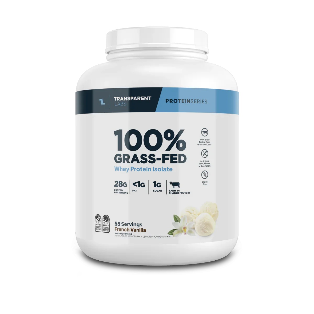 Transparent Labs 100% Grass-Fed Whey Protein Isolate 55 Servings French Vanilla