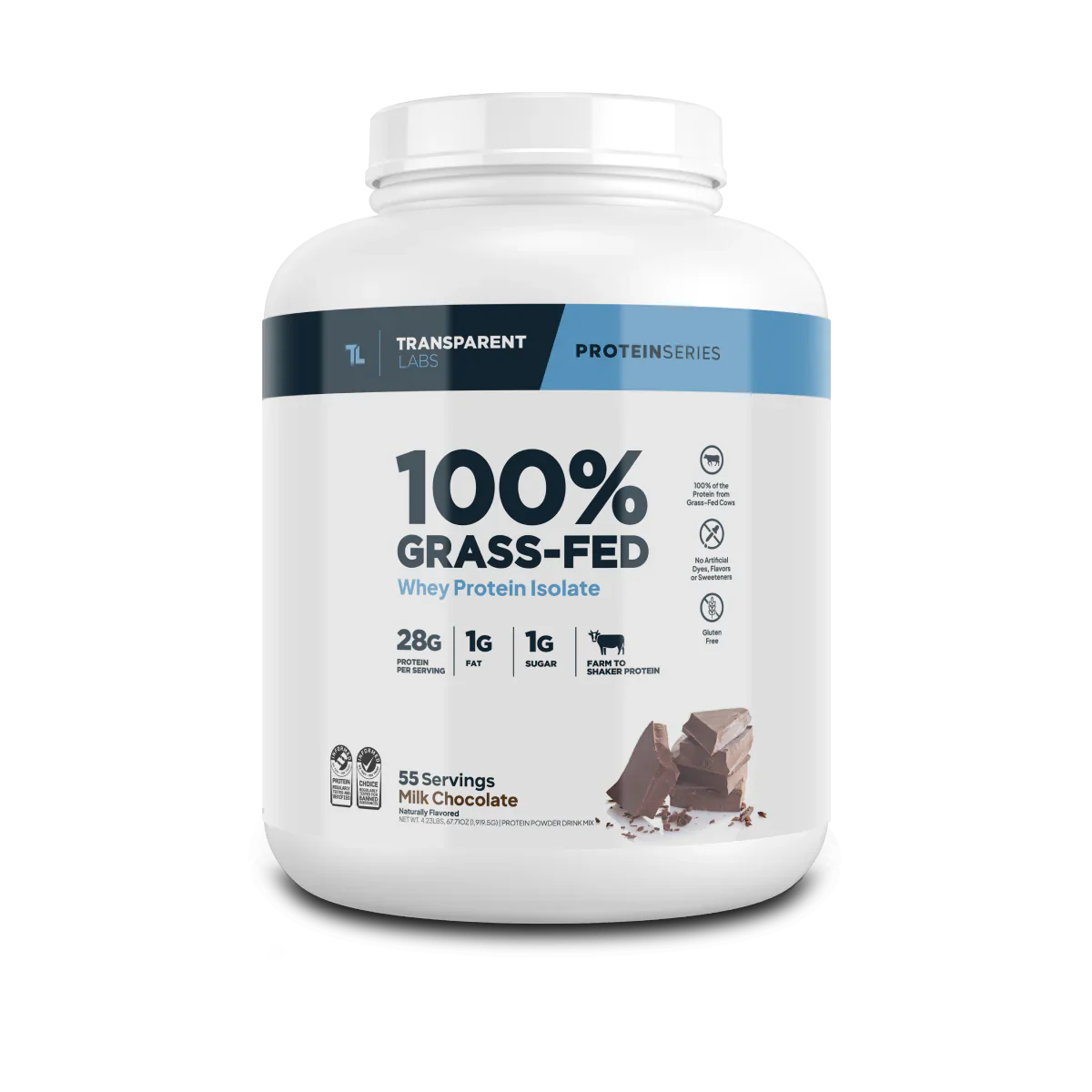 Transparent Labs 100% Grass-Fed Whey Protein Isolate 55 Servings Milk Chocolate