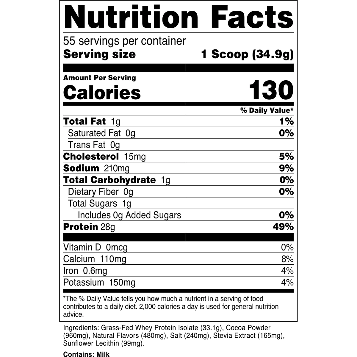 Transparent Labs 100% Grass-Fed Whey Protein Isolate 55 Servings Milk Chocolate