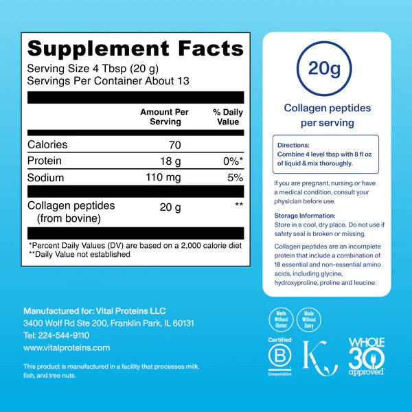 Vital Proteins Bovine Collagen Peptides Unflavoured 284 Grams