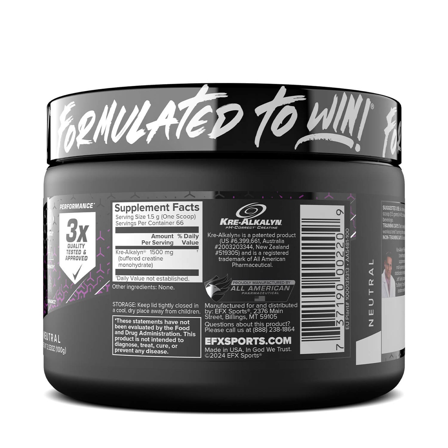 EFX Sports Kre-Alkalyn EFX Creatine Powder Neutral 100g