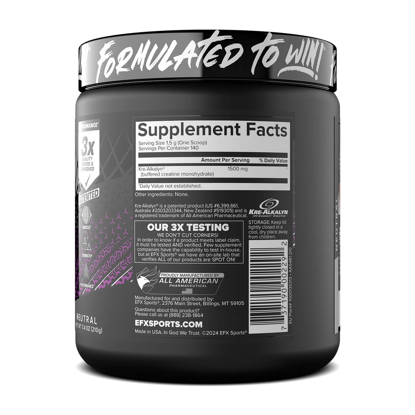 EFX Sports Kre-Alkalyn EFX Creatine Powder Neutral 210g