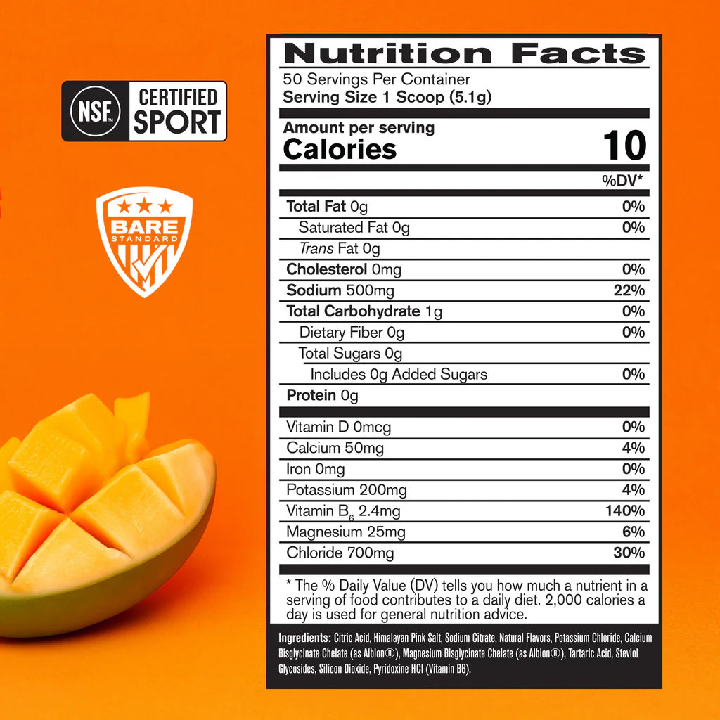 Bare Performance Nutrition Electrolytes/Hydration Drink Mix Mango 50 Servings