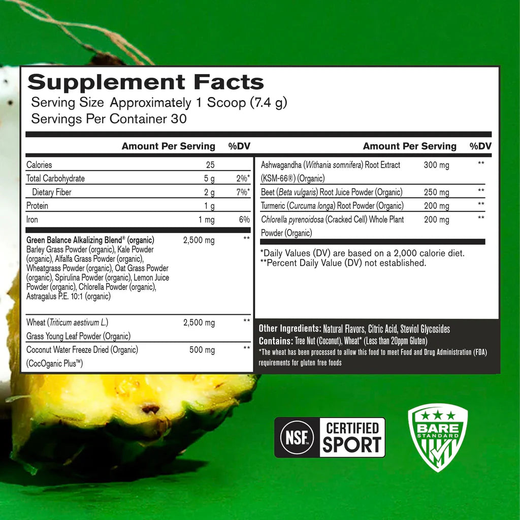 Bare Performance Nutrition Strong Greens/Superfood Greens Powder Pineapple Coconut 30 Servings