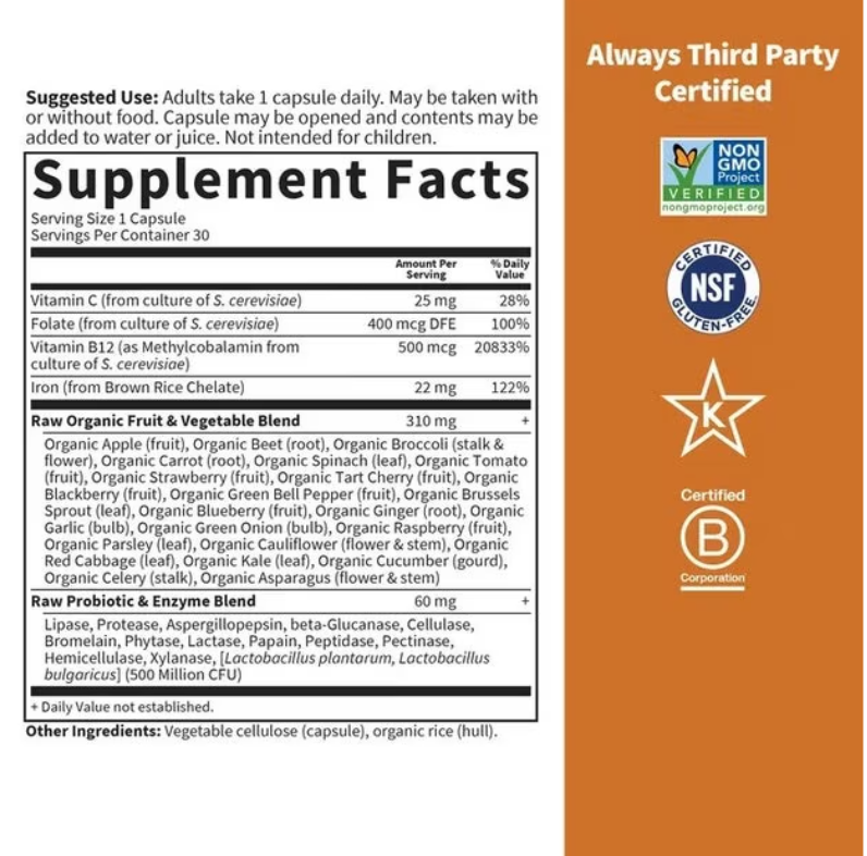 Garden of Life Vitamin Code Raw Iron 30 Capsules