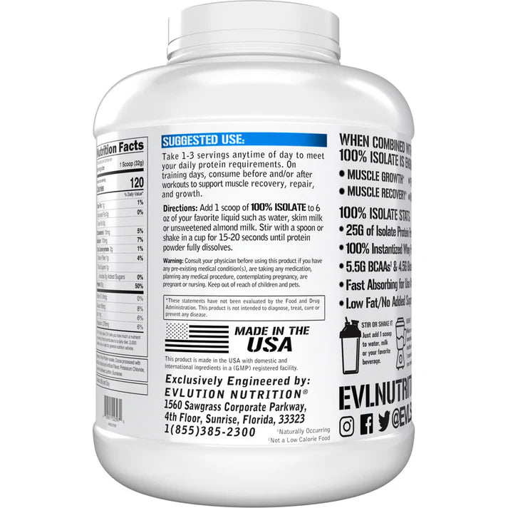 EVLution Nutrition 100% Isolate Protein Double Rich Chocolate 5lb