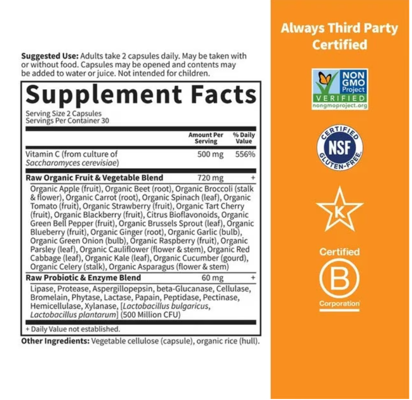 Garden of Life Vitamin Code Raw Vitamin C 60 Capsules