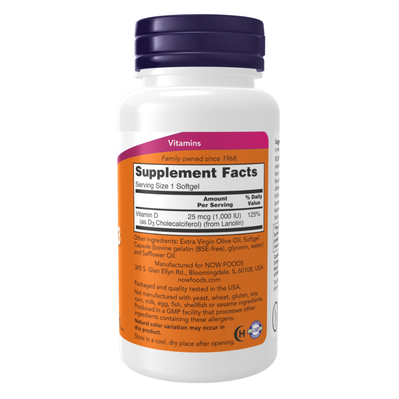 NOW Vitamin D-3 1000 IU 180 Softgels
