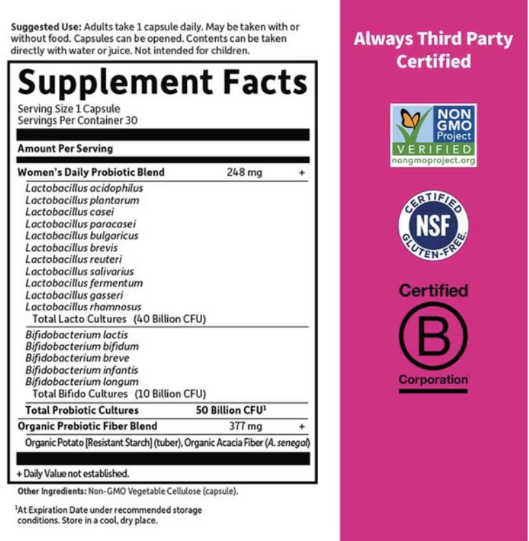 Garden of Life Dr. Formulated Probiotics Once Daily Women's 50 Billion Shelf-Stable 30 Capsules