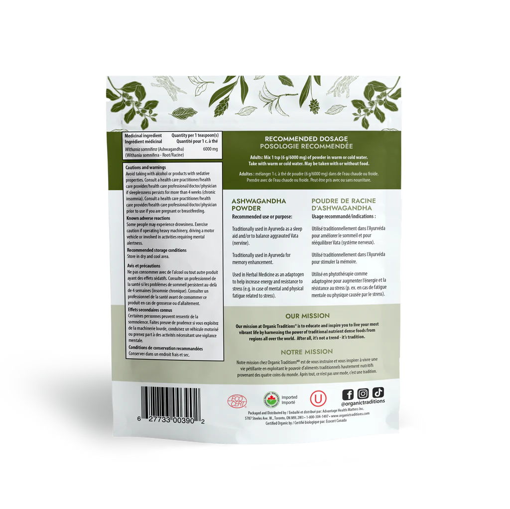 Organic Traditions Organic Ashwagandha Root Powder 200 Grams