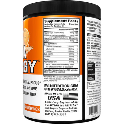 EVLution Nutrition BCAA Energy Orange Blast 30 Servings