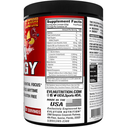 EVLution Nutrition BCAA Energy Fruit Punch 30 Servings
