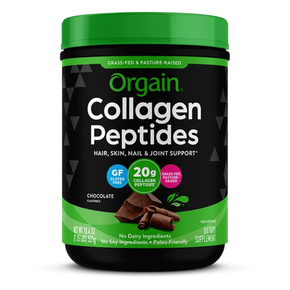 Orgain Grass Fed Pasture Raised Collagen Peptides Chocolate 521 Grams