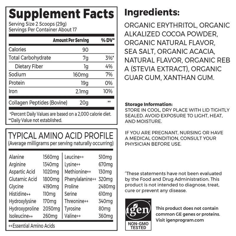 Orgain Grass Fed Pasture Raised Collagen Peptides Chocolate 521 Grams