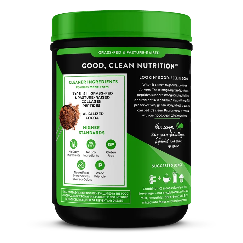 Orgain Grass Fed Pasture Raised Collagen Peptides Chocolate 521 Grams