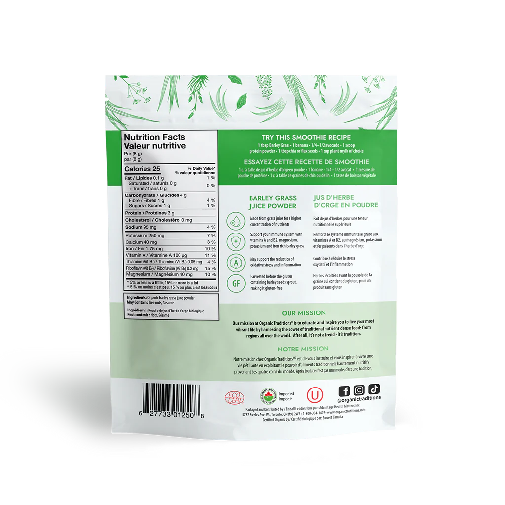 Organic Traditions Organic Barley Grass Juice Powder 150 Grams
