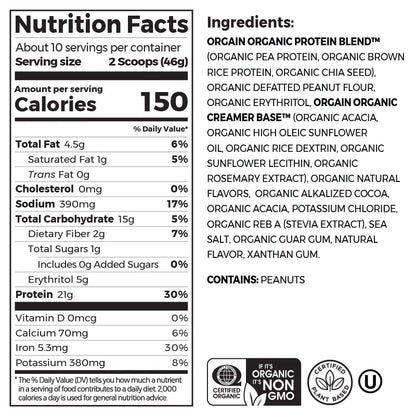 Orgain Organic Plant Based Protein Powder Chocolate Peanut Butter 462 Grams