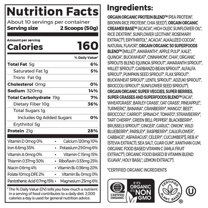 Orgain Organic Protein & Superfoods Plant Based Protein Powder Creamy Chocolate Fudge 918 Grams