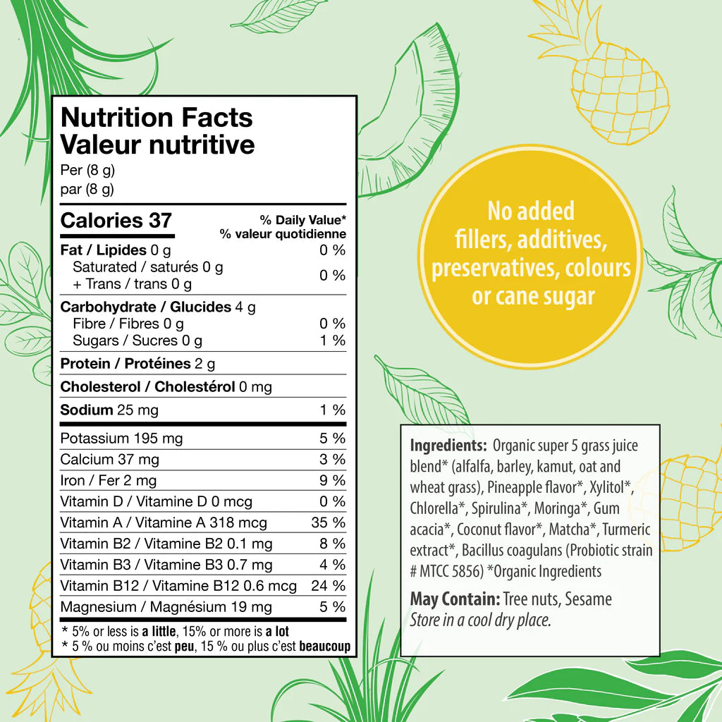 Organic Traditions Supergreens Pineapple Coconut 100 Grams