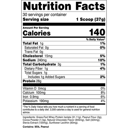 Transparent Labs 100% Grass-Fed Whey Protein Isolate 30 Servings Chocolate Peanut Butter