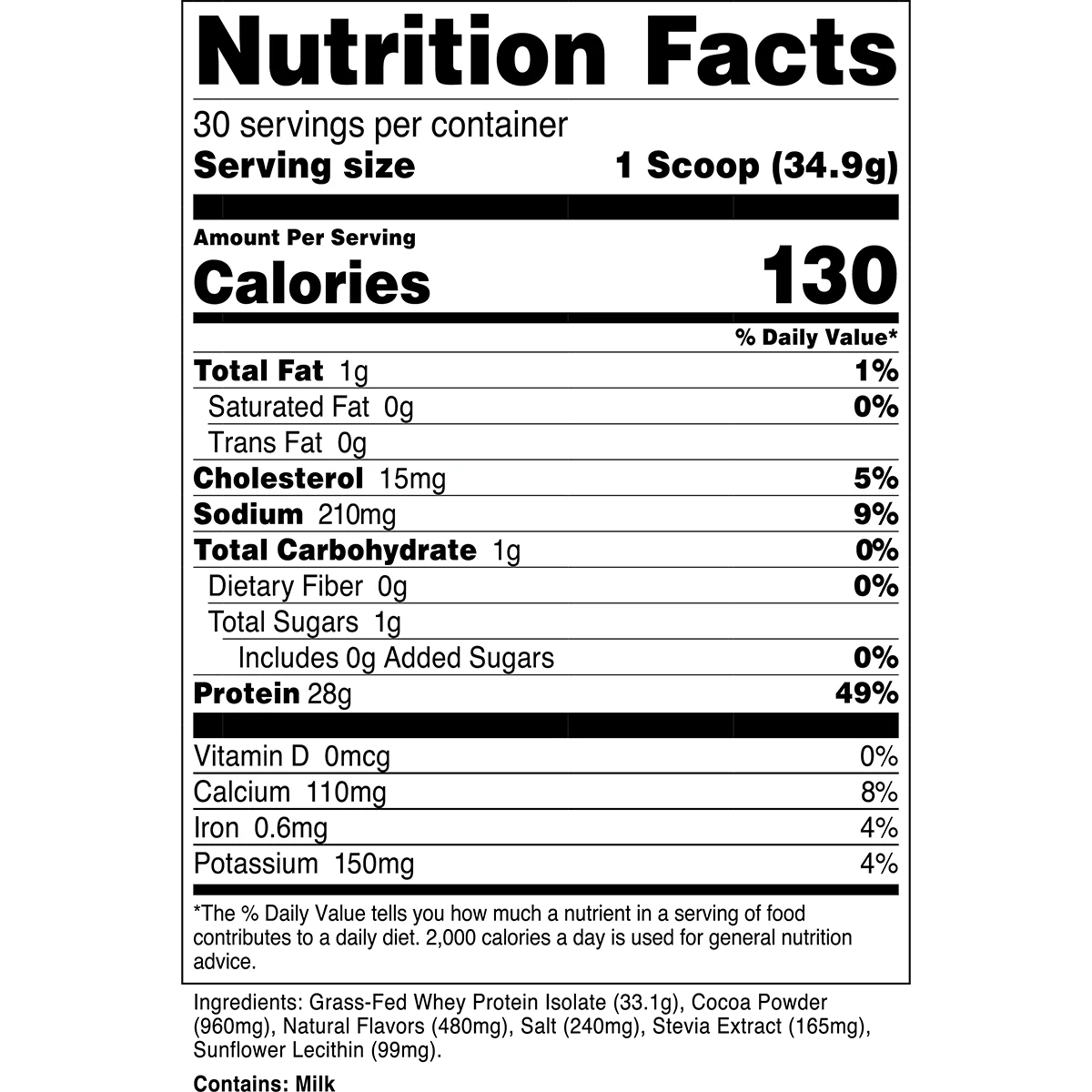 Transparent Labs 100% Grass-Fed Whey Protein Isolate 30 Servings Milk Chocolate