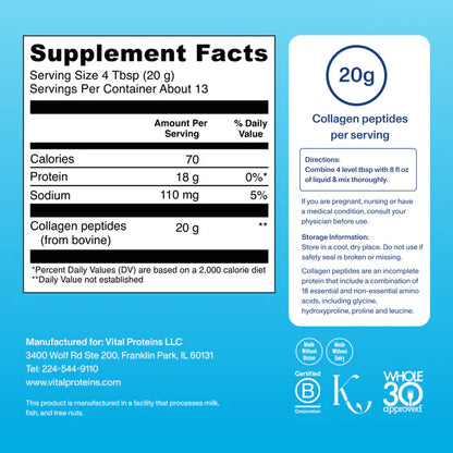Vital Proteins Bovine Collagen Peptides Unflavoured 284 Grams