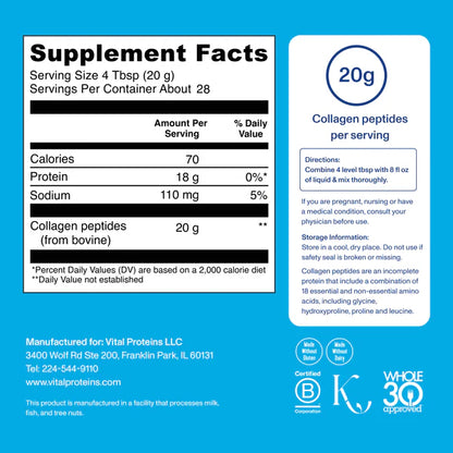 Vital Proteins Bovine Collagen Peptides Unflavoured 567 Grams
