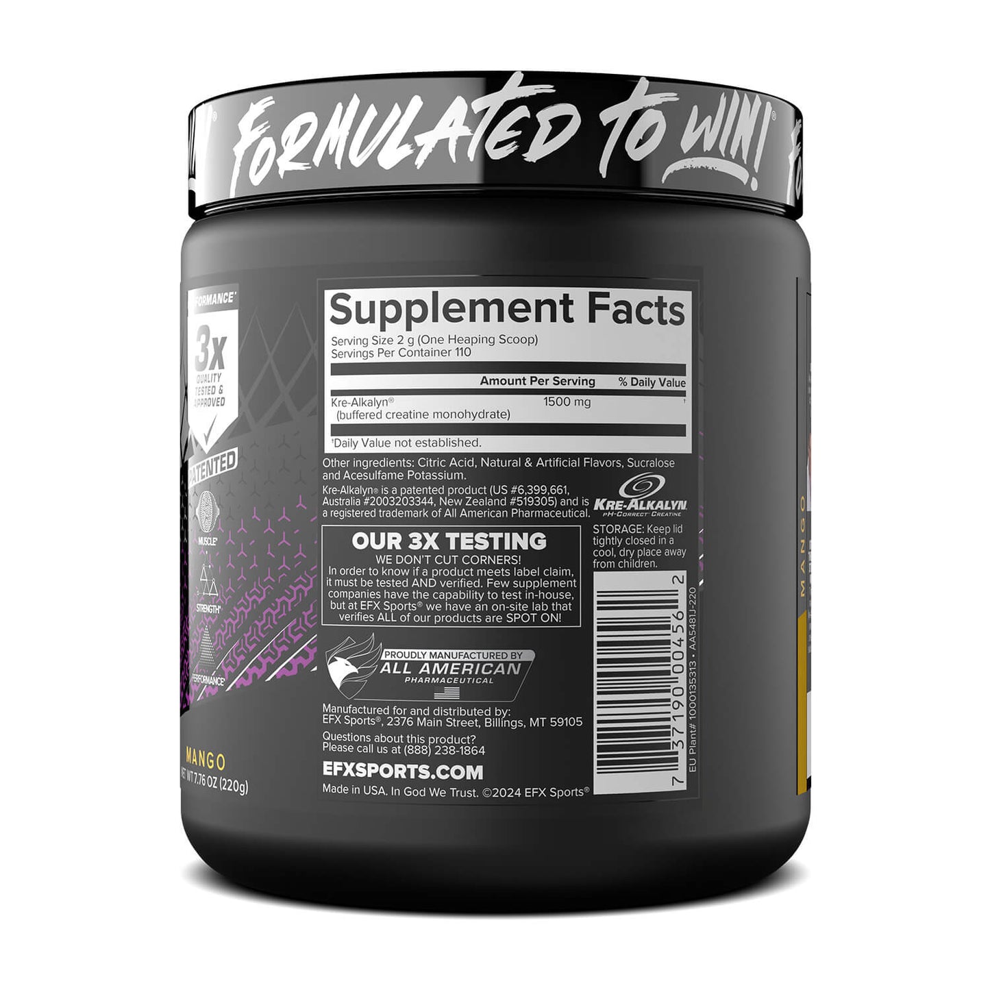EFX Sports Kre-Alkalyn EFX Creatine Powder Mango 220g