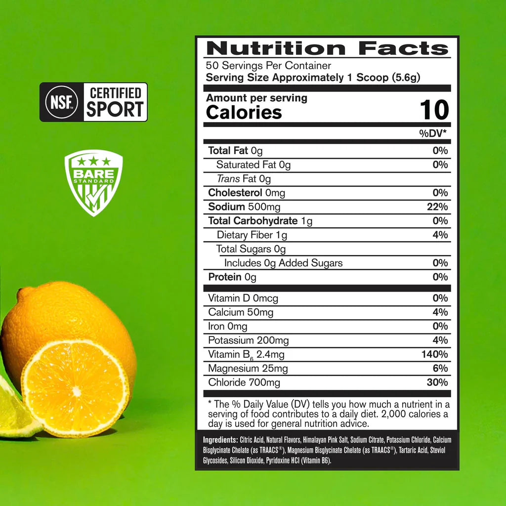 Bare Performance Nutrition Electrolytes/Hydration Drink Mix Lemon Lime 50 Servings