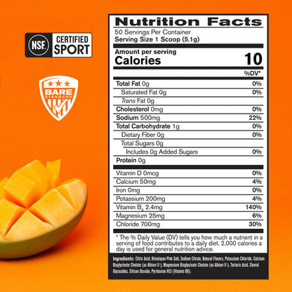 Bare Performance Nutrition Electrolytes/Hydration Drink Mix Mango 50 Servings