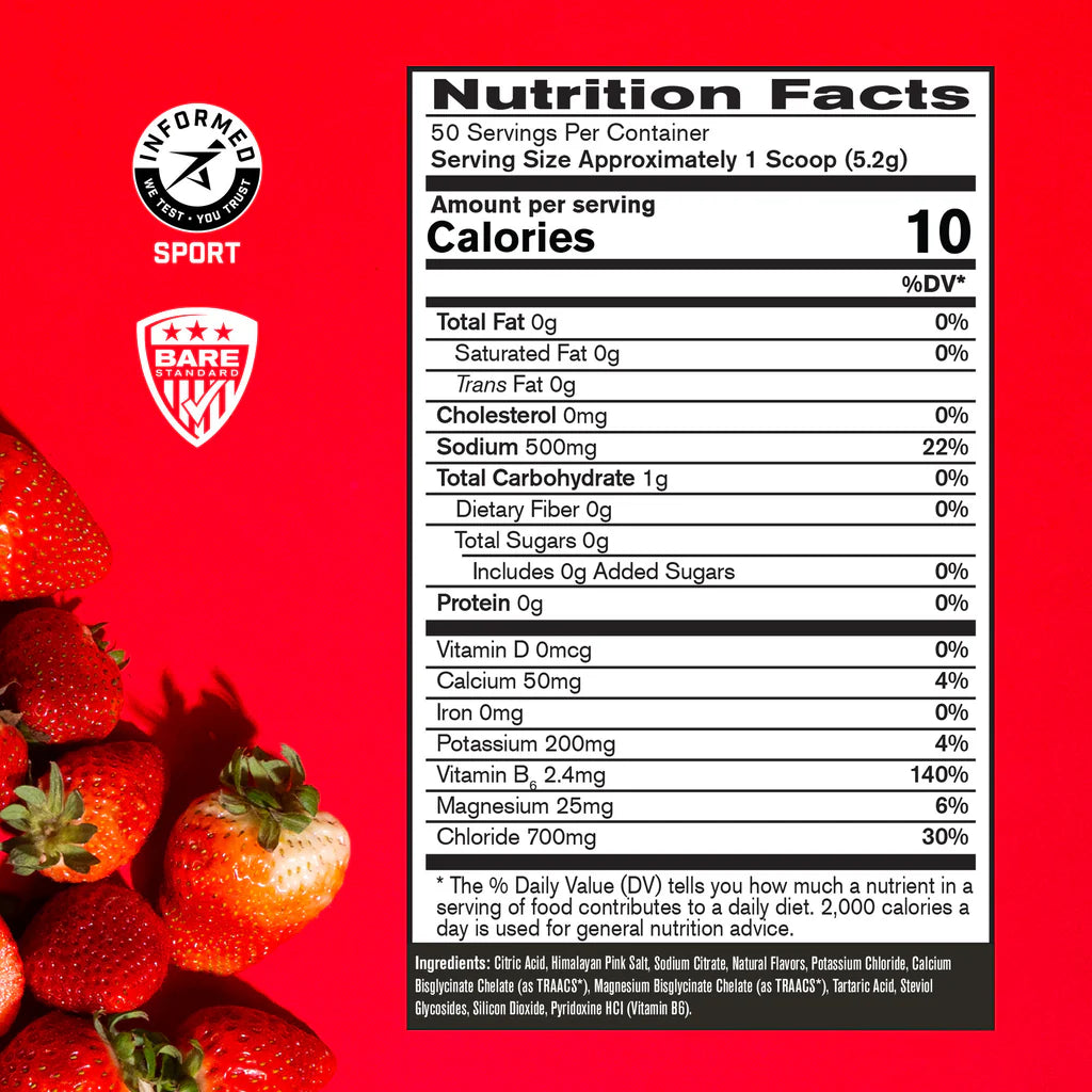 Bare Performance Nutrition Electrolytes/Hydration Drink Mix Strawberry 50 Servings
