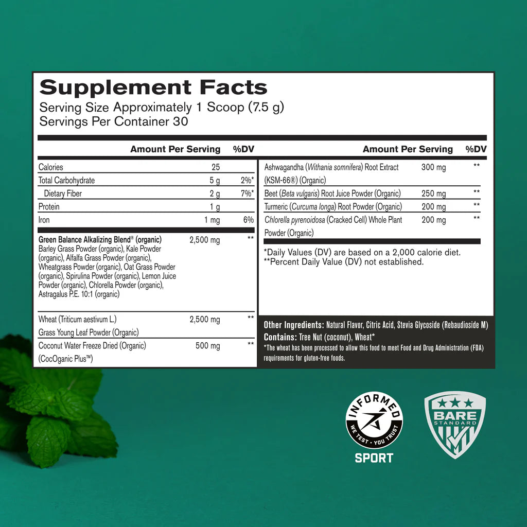 Bare Performance Nutrition Strong Greens/Superfood Greens Powder Sweet Mint 30 Servings