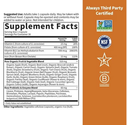 Garden of Life Vitamin Code Raw Iron 30 Capsules