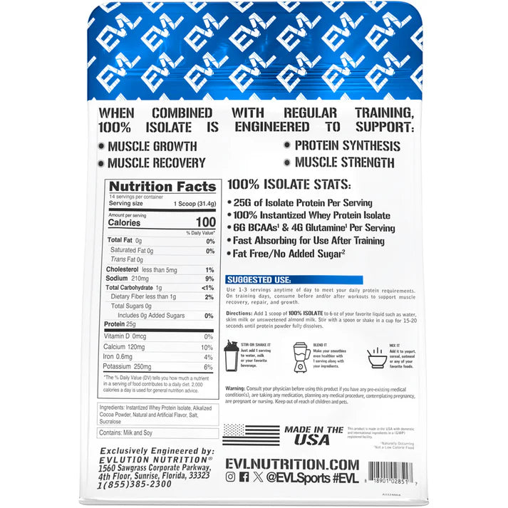 EVLution Nutrition 100% Isolate Protein Double Rich Chocolate 1lb
