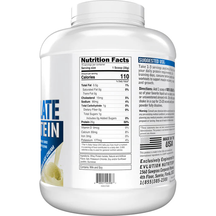 EVLution Nutrition 100% Isolate Protein Vanilla Ice Cream 5lb