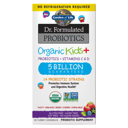 Garden of Life Dr. Formulated Probiotics Organic Kids+ 5 Billion Shelf-Stable Berry Cherry 30 Chewables