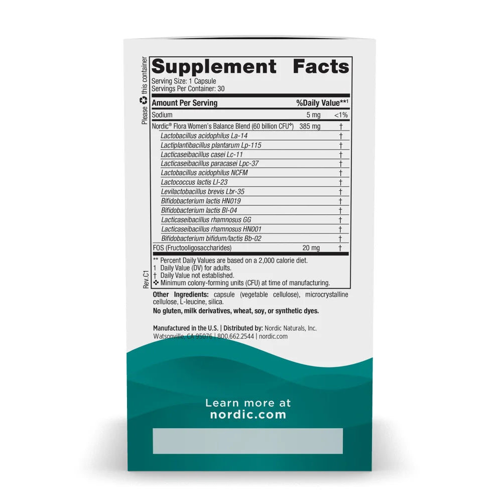 Nordic Naturals Nordic Flora Probiotic Women's Balance 60 Billion 30 Capsules