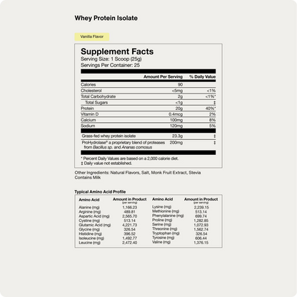 Momentous Grass Fed Whey Protein Isolate Powder Vanilla 25 Servings