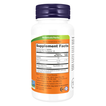 NOW Spirulina 500 mg Organic 200 Tablets