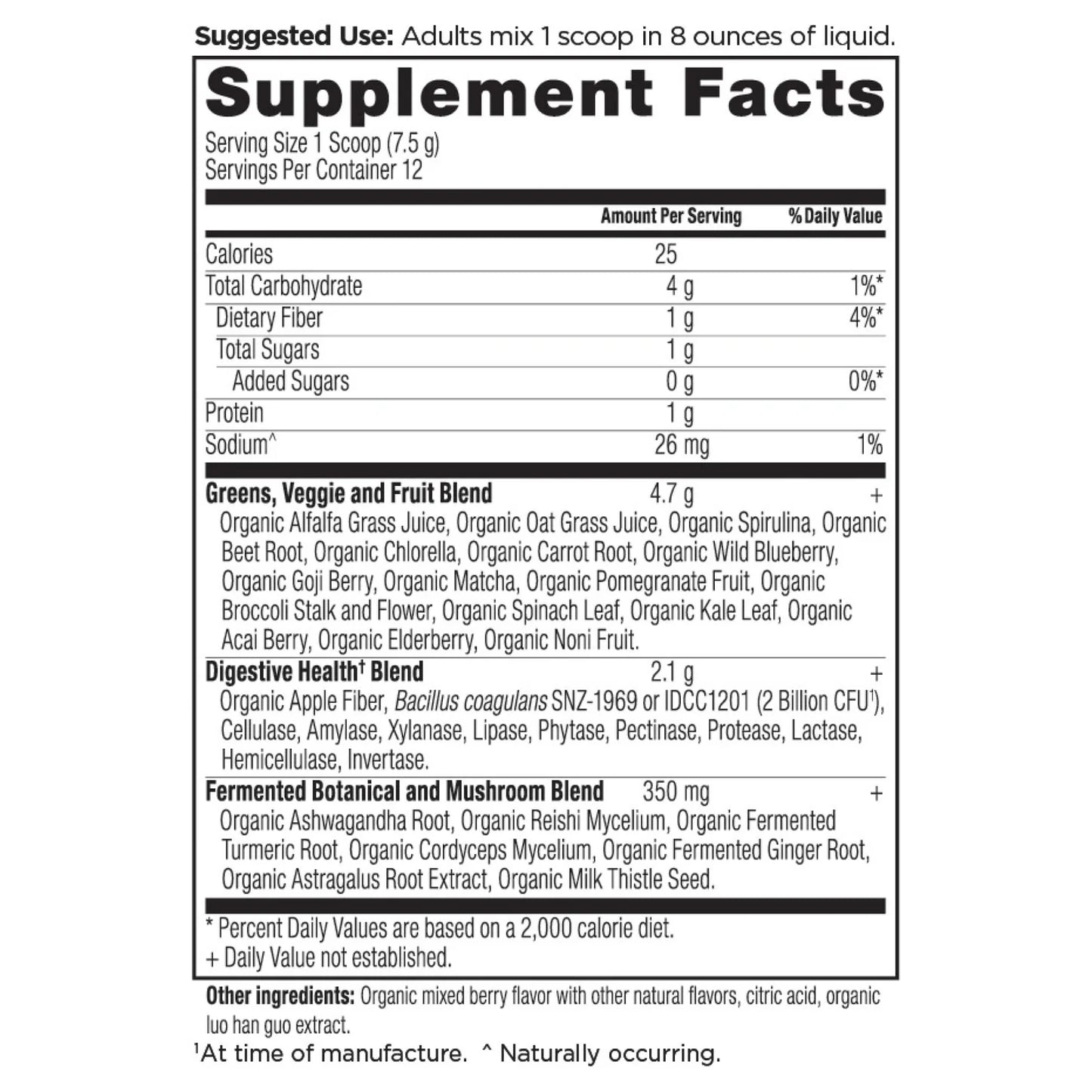 Ancient Nutrition Organic SuperGreens Powder Berry 12 Servings