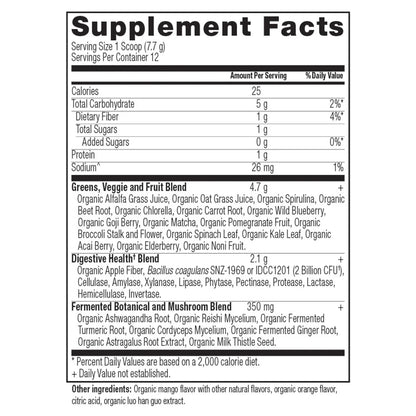 Ancient Nutrition Organic SuperGreens Powder Mango 12 Servings