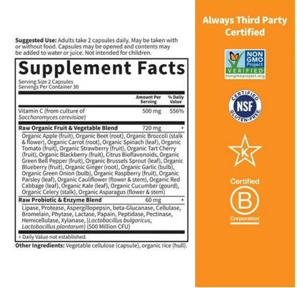 Garden of Life Vitamin Code Raw Vitamin C 60 Capsules