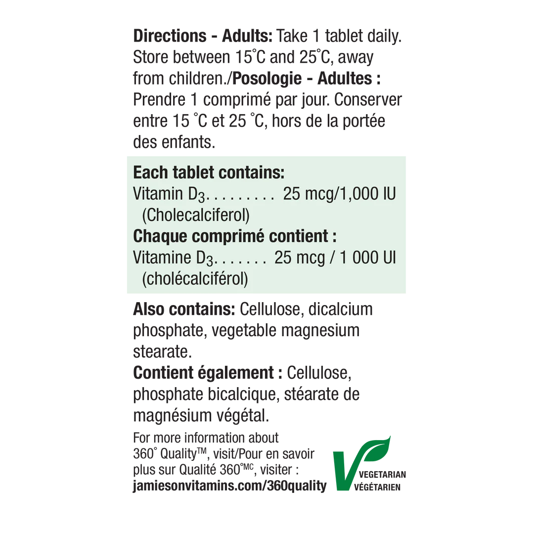 Jamieson Vitamin D3 1000 IU 100 Tablets